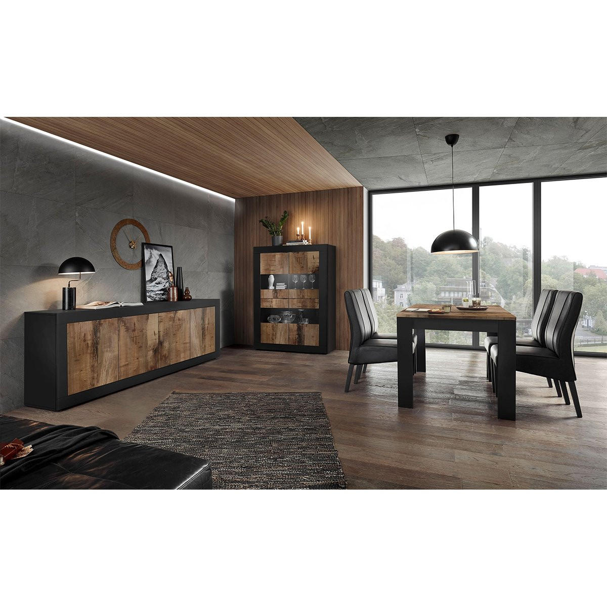 SIDEBOARD 4 Türen Initial - L207 cm - Schwarz, Holzwerkstoff (43/86/207cm) - Calicosy