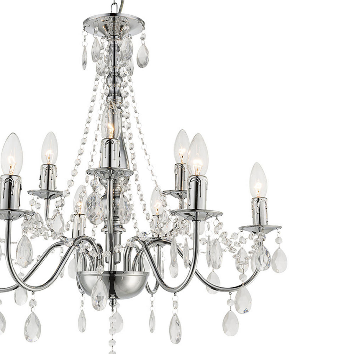 KRONLEUCHTER William Silber Kristalloptik - Silberfarben, Metall (63/63/153cm) - Globo Lighting