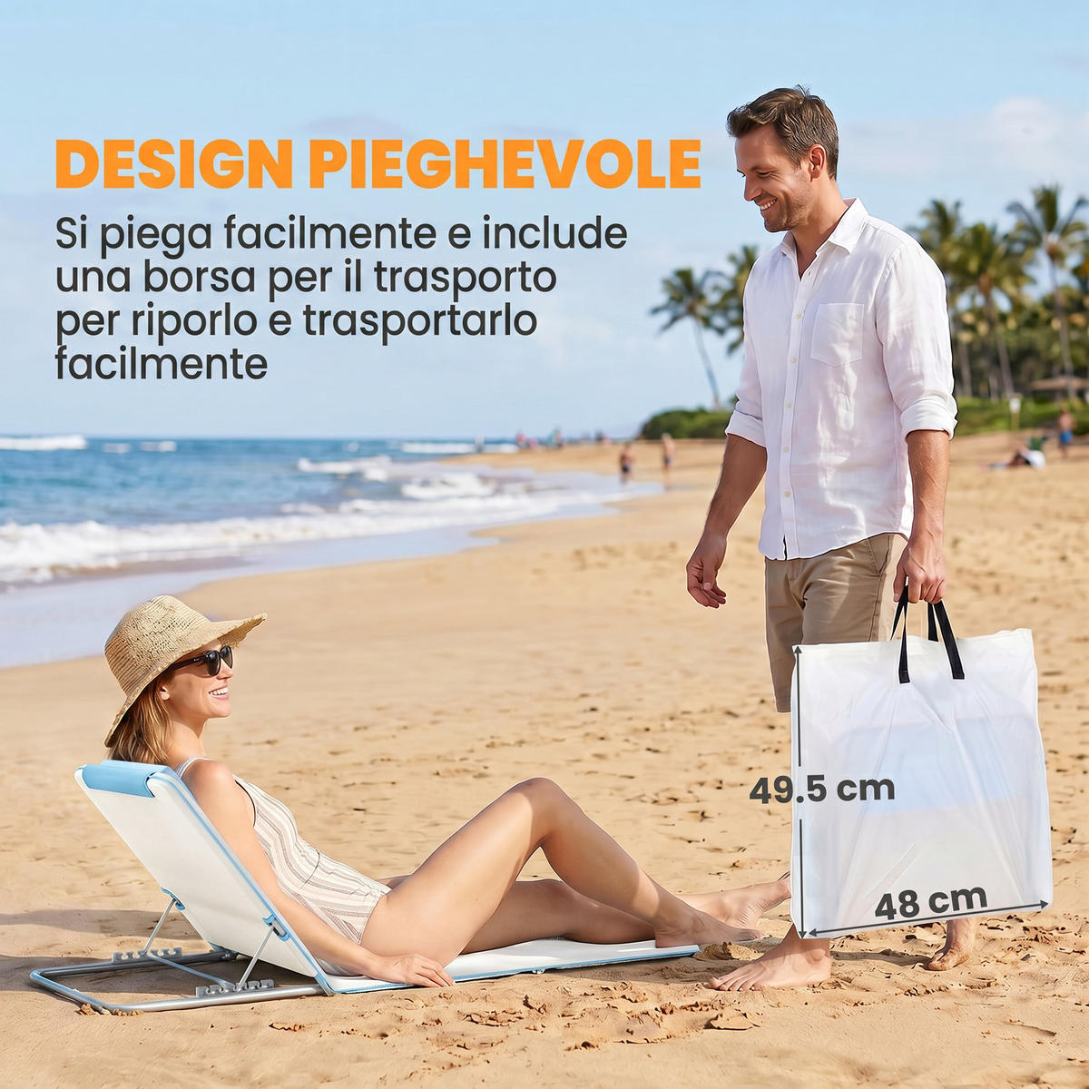 SONNENLIEGE Set mit 2 klappbaren Sonnenliegen mit verstellbarer Rückenlehne und Tragetasche 48 x 134 x 36–45 cm ,Beige - Beige, Metall (48/43/134cm) - Vallsero