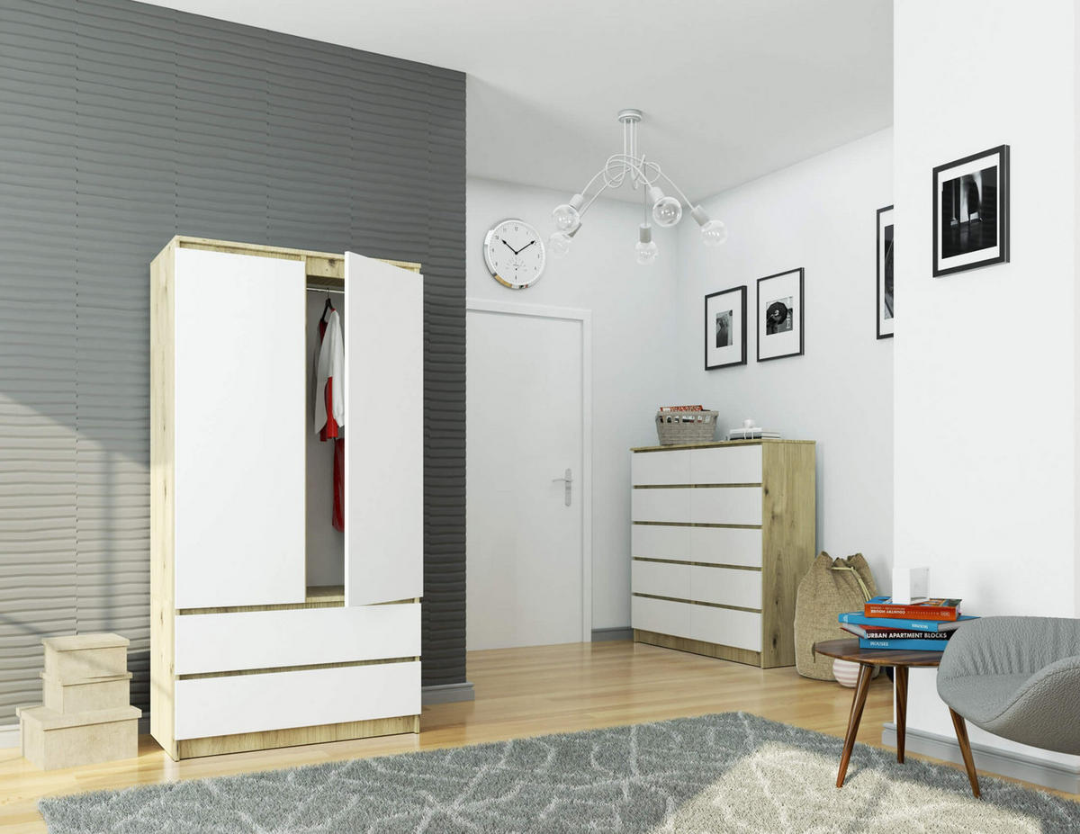 KLEIDERSCHRANK Eiche Artisan, Weiß 180x51x90 cm - Weiß/Eiche Artisan, Holzwerkstoff (180/180/51cm) - Akord