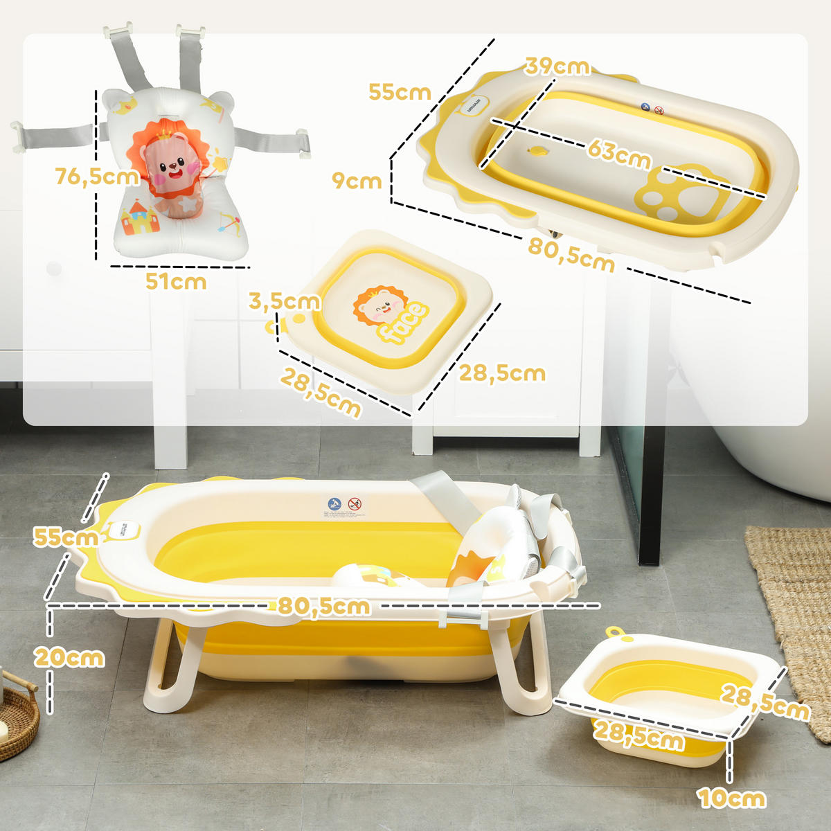 BABYWANNE, Kunststoff, Polyester, Gelb - Gelb, Kunststoff (55/80.5cm) - AIYAPLAY