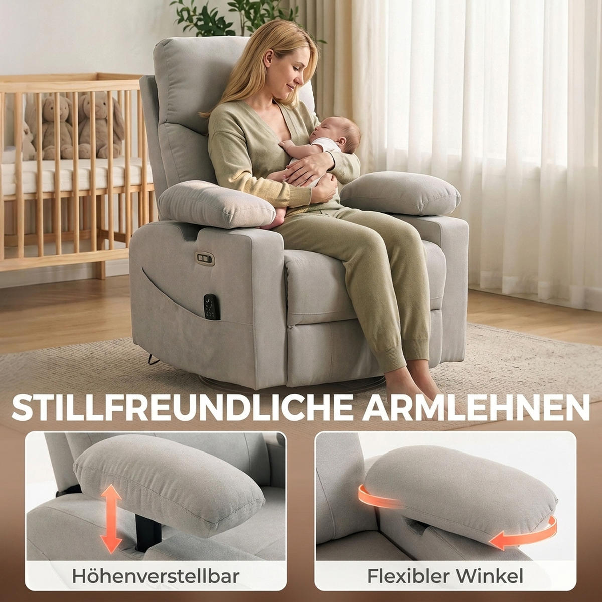 RELAXSESSEL Polyester Hellgrau - Hellgrau/Schwarz, Textil/Metall (92/110/95cm) - HOMCOM