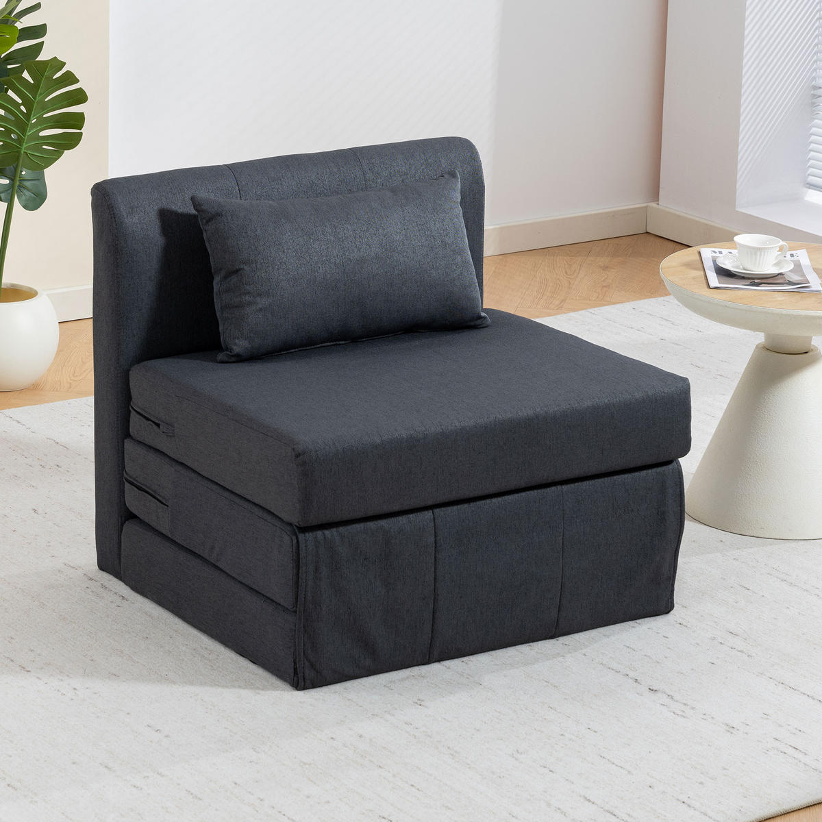 SCHLAFSESSEL DE-06578 klappbares Sofa-Bett, Leinenstruktur Dunkelgrau - Dunkelgrau, Holz/Textil (75/74/80cm) - ComfortXL