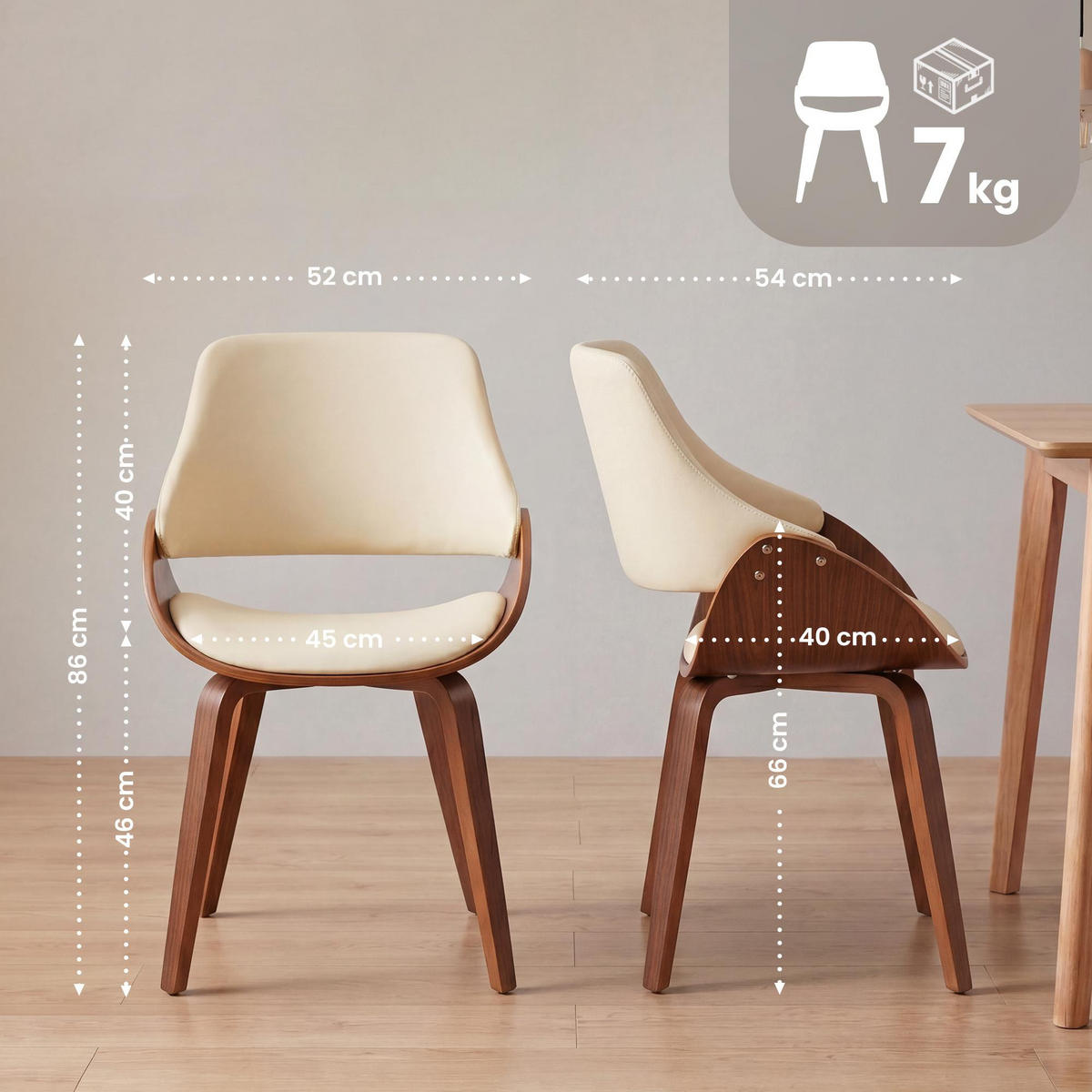 ESSZIMMERSTUHL Lederlook Walnuss/Creme - Walnussfarben/Creme, Holz/Textil (52/86/54cm) - CLP