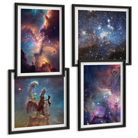 BILDER SET 4er Set - 50x50 cm & 40x60 cm Schwarzer Rahmen - Kosmische Sternenlandschaften - Schwarz, Kunststoff (50/50cm) - TULUP