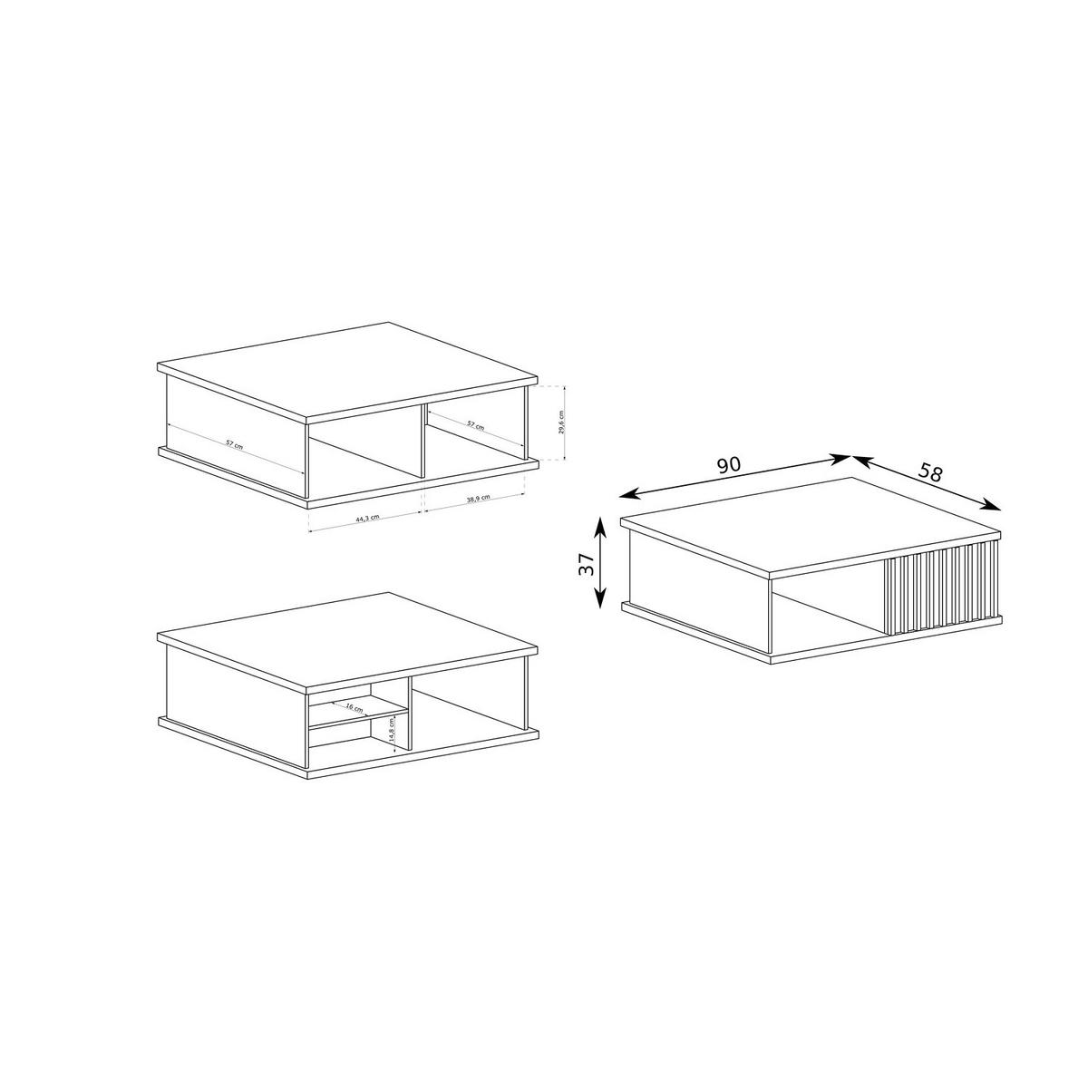 COUCHTISCH Cali C-8 90 x 58 x 36 cm Eiche Artisan - Eiche Artisan, Holzwerkstoff (58/90/36cm) - Koseto