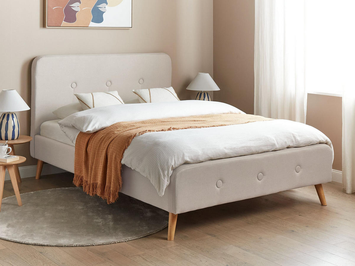 POLSTERBETT mit Lattenrost 140x200 cm Beige Rennes - Beige, Textil (140/200cm) - Beliani