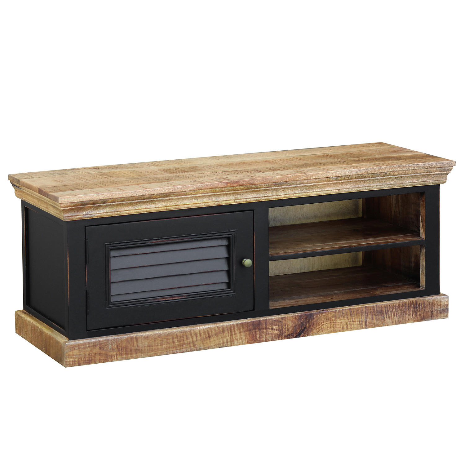 GARDEROBENBANK - Mango massiv - Schwarz, Holz (120/47/45cm) - home24