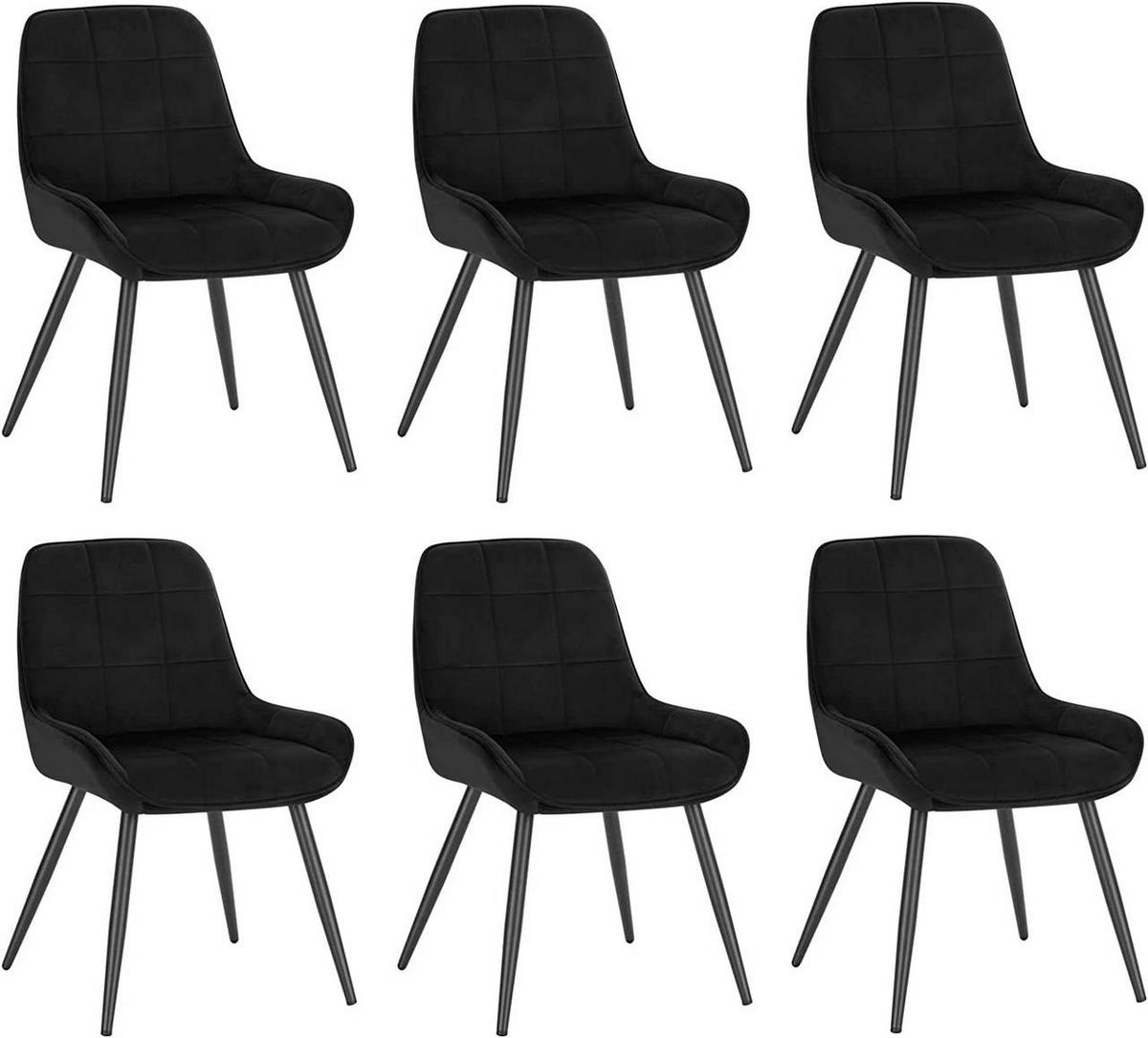 ESSZIMMERSTUHL 6er-Set, Polsterstuhl, Samt, Schwarz - Schwarz, Textil/Metall (52.5/81.5/62cm) - Woltu