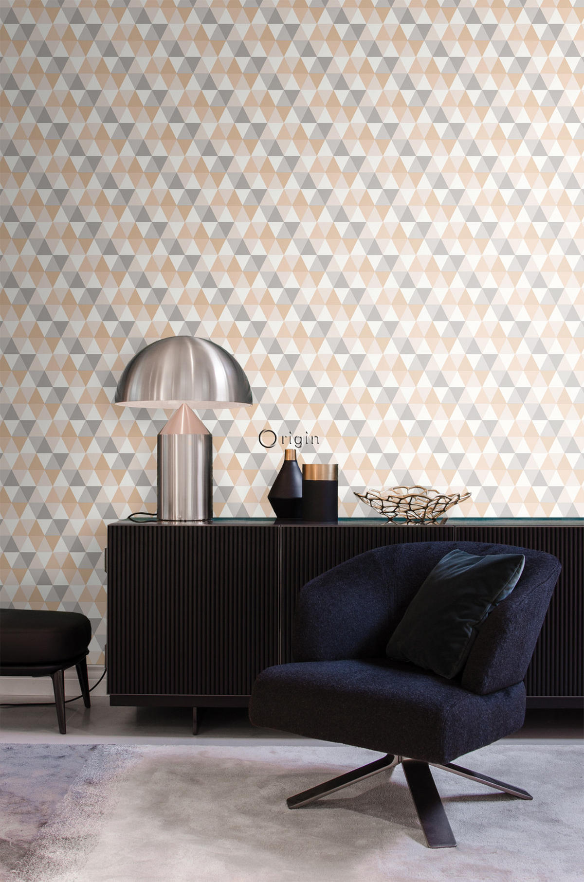 TAPETE grafische Dreiecke 53 cm x 10.05 m - Beige, Papier (53/1000cm) - Origin Wallcoverings