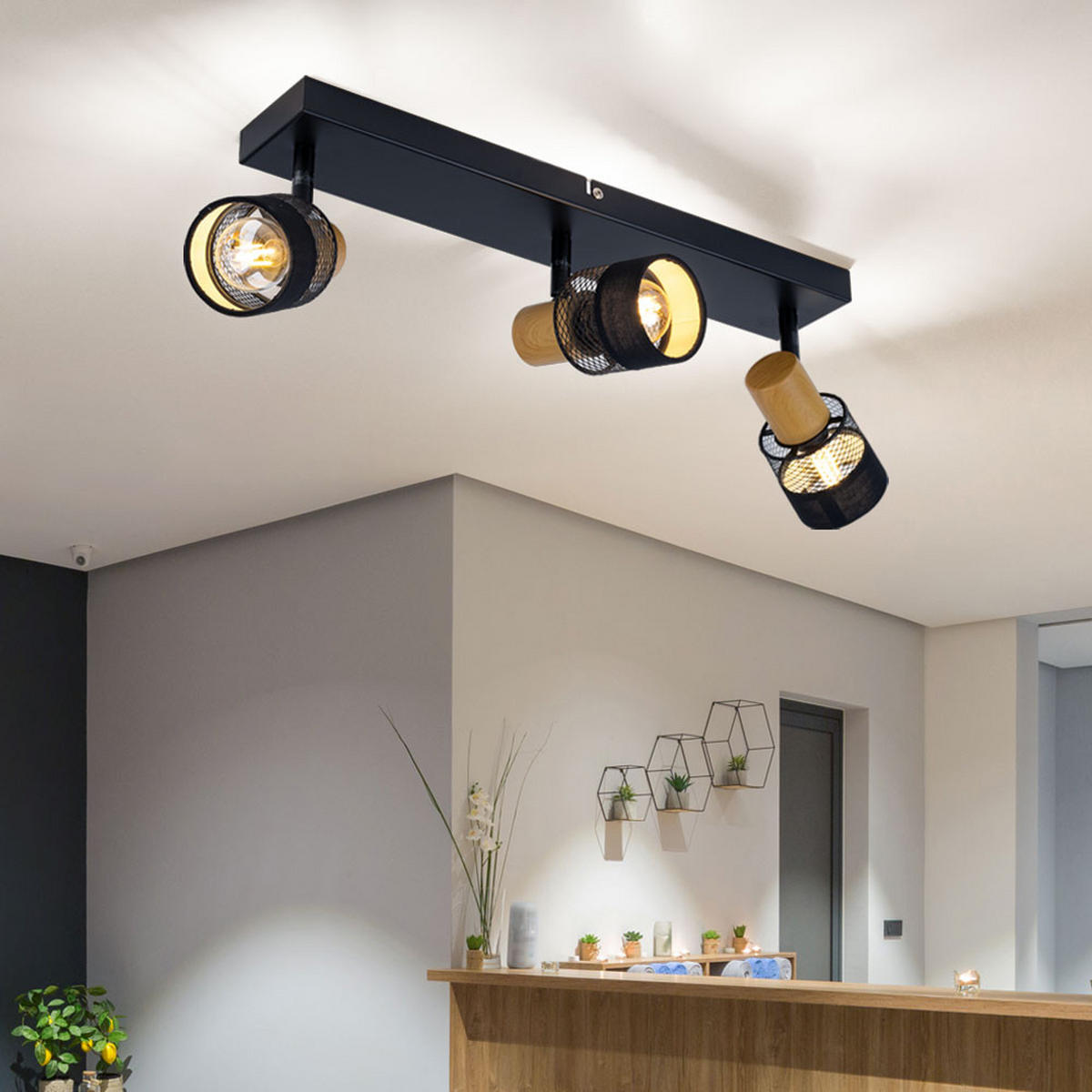 LED DECKENLEUCHTE Holzoptik Braun - Schwarz, Holz (45/8/17cm)