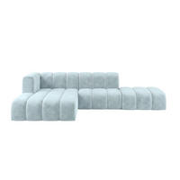 ECKSOFA Modulares In L-Form Mit Hocker, Velvet-Stoff Riviera, Babyblau, Links, GRAND Mini - Hellblau, Holz (295/179cm) - Kaiser Möbel