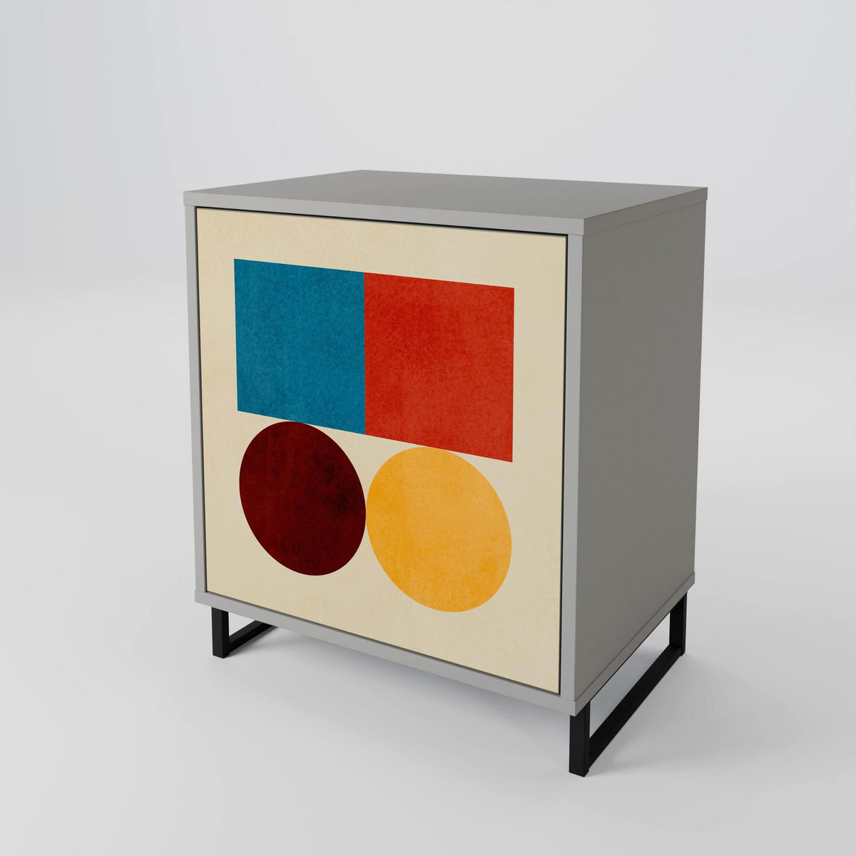 SIDEBOARD GEOMETRIC PUZZLE, Grau, 57,5x42x77,5 cm, Schräge Buchenholzfüße - Buchefarben/Multicolor, Holzwerkstoff/Buchenholz (57.5/77.5/42cm) - SpaceRebels