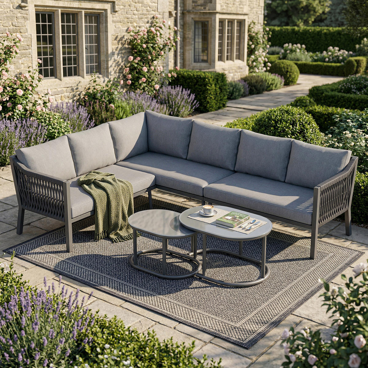 DINING-LOUNGESET Grau L-Shaped für 6 Personen - Grau, Textil - Kaket