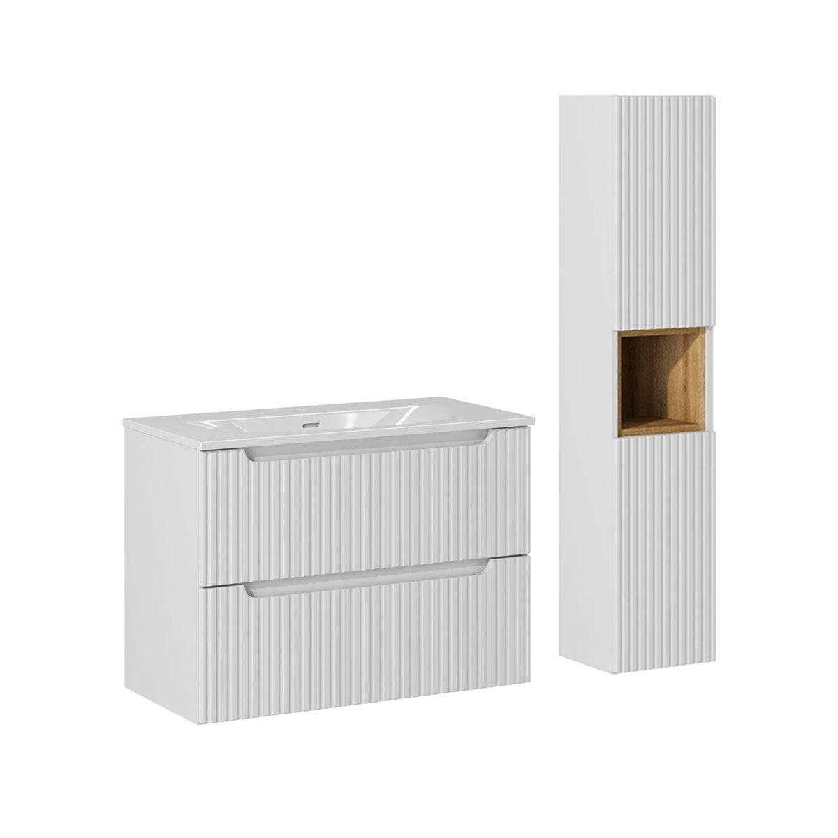 BADMÖBEL 80cm Riva 2er-Set Weiß - Weiß, Holzwerkstoff (80/57/40cm) - Petits-meubles