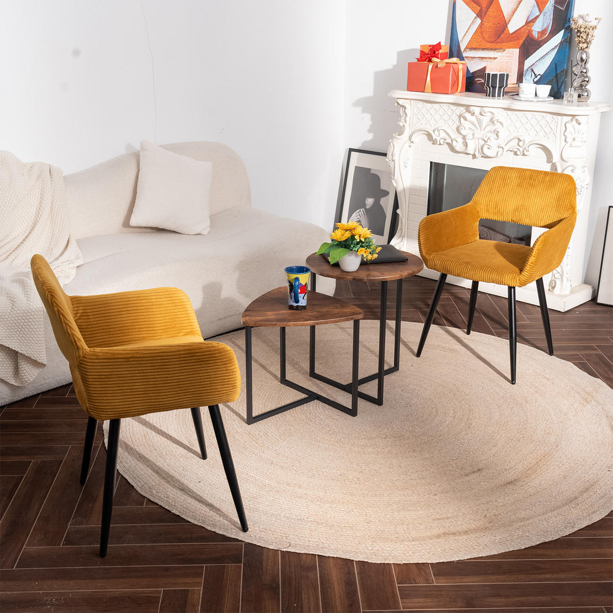 ESSZIMMERSTUHL in Eisen Cord - Gelb, Metall (56/78/56cm) - Meubles Cosy