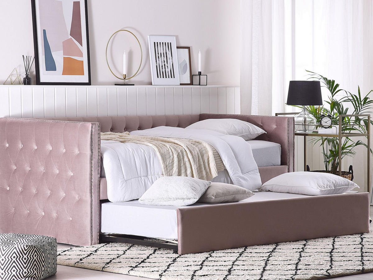 TAGESBETT 90/200cm Rosa Gassin - Pink, Textil (90/200cm) - Beliani