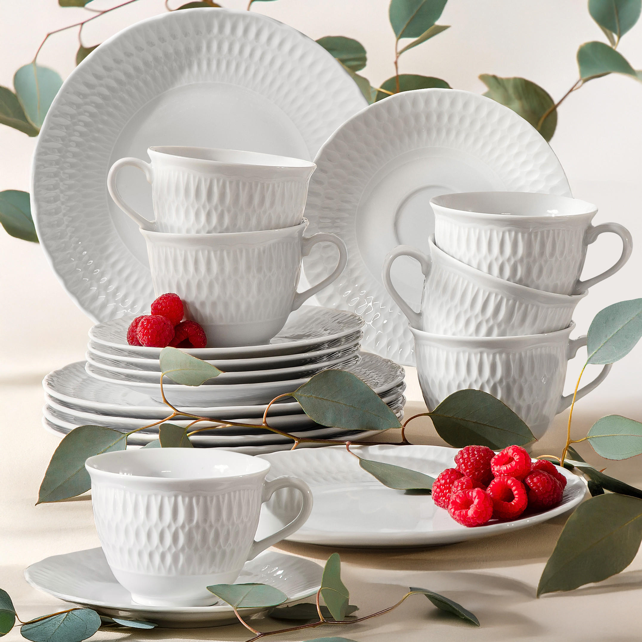 KAFFEESERVICE 6 Personen CMIELOW SOFIA 18-tlg aus Porzellan - Weiß, Keramik (21/22/21cm) - KONSIMO®