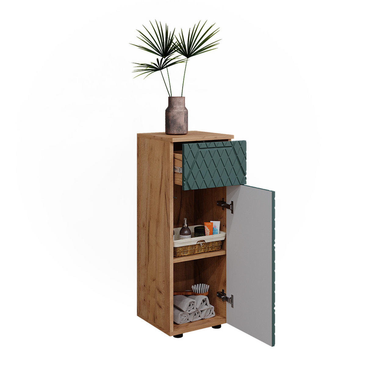 MIDISCHRANK Irma Goldkraft Eiche 30 x 81 cm mit 1 Schublade 2 Fächer Badezimmer - Grün, Holzwerkstoff (30/81/30cm) - Vicco