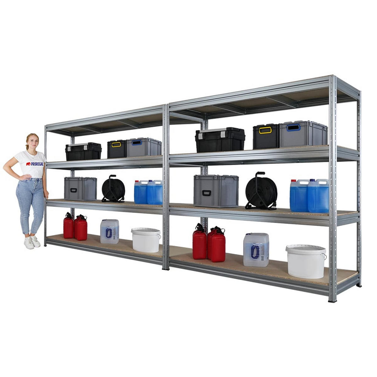 SCHWERLASTREGAL Dino 2er-Set 180x200x60cm Spanplatten-Ebenen Verzinkt - Silberfarben, Metall (400/180/60cm) - PROREGAL