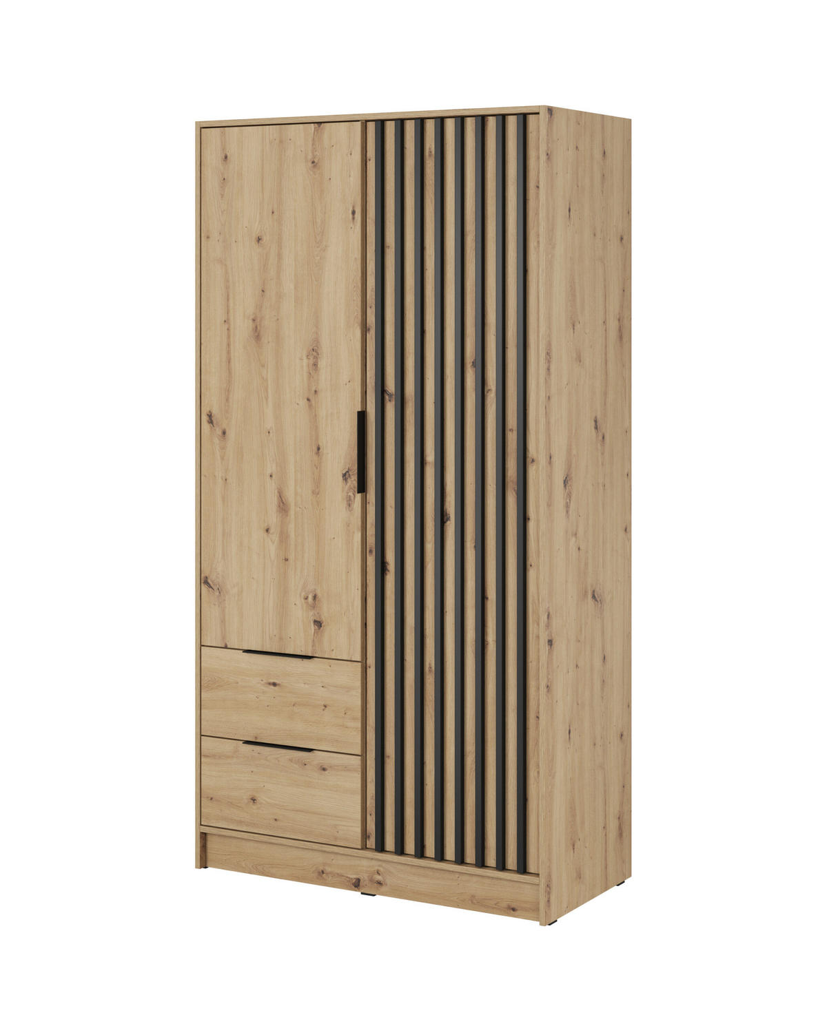 DREHTÜRENSCHRANK - John 2D ohne Spiegel Artisan + schwarz - Eiche Artisan, Holzwerkstoff/Metall (105/200/51cm) - Möblo