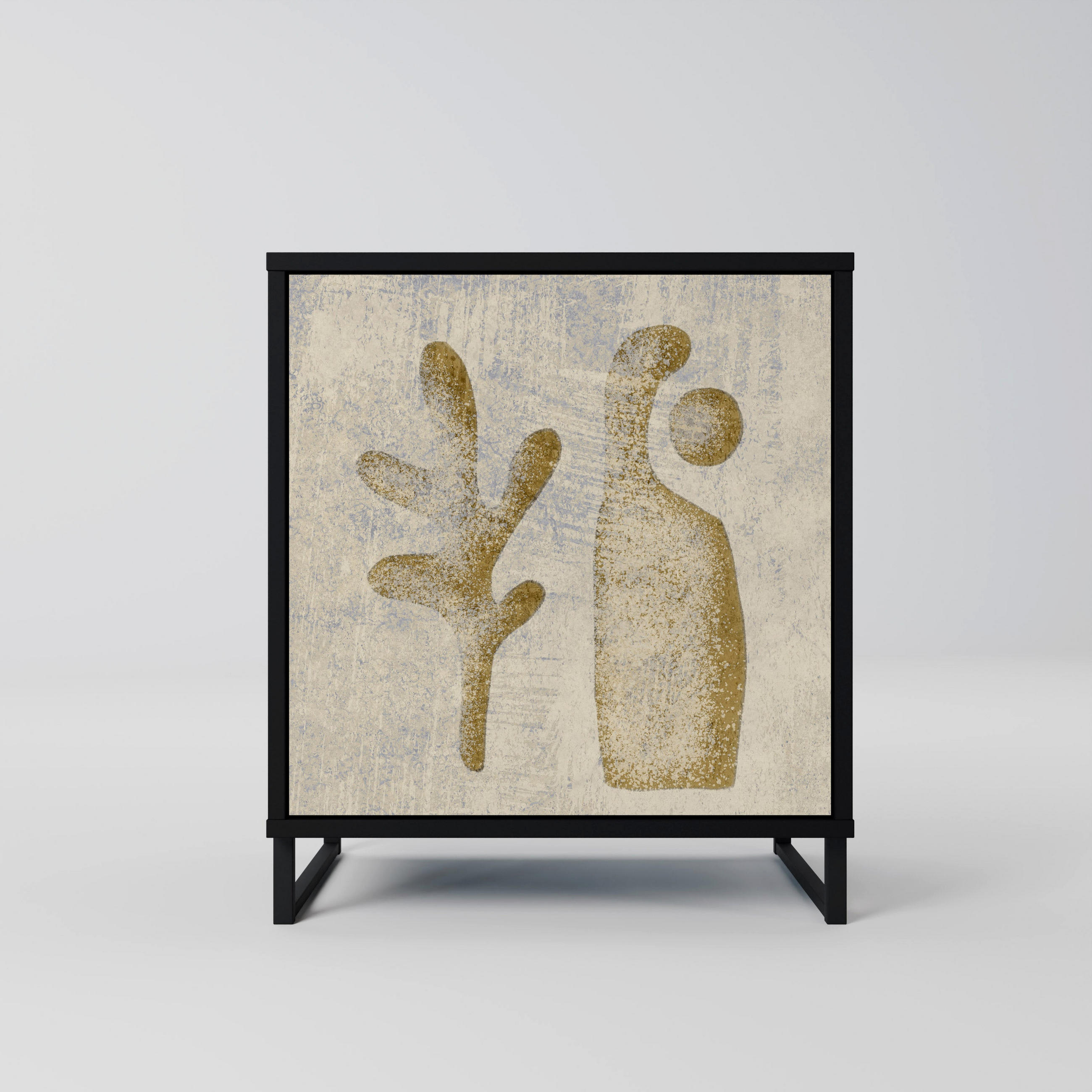 SIDEBOARD SAND SCULPTURES, Schwarz, 57,5x42x67,5 cm, Schwarze Metall-Rahmenfüße - Multicolor/Schwarz, Holzwerkstoff/Metall (57.5/67.5/42cm) - SpaceRebels