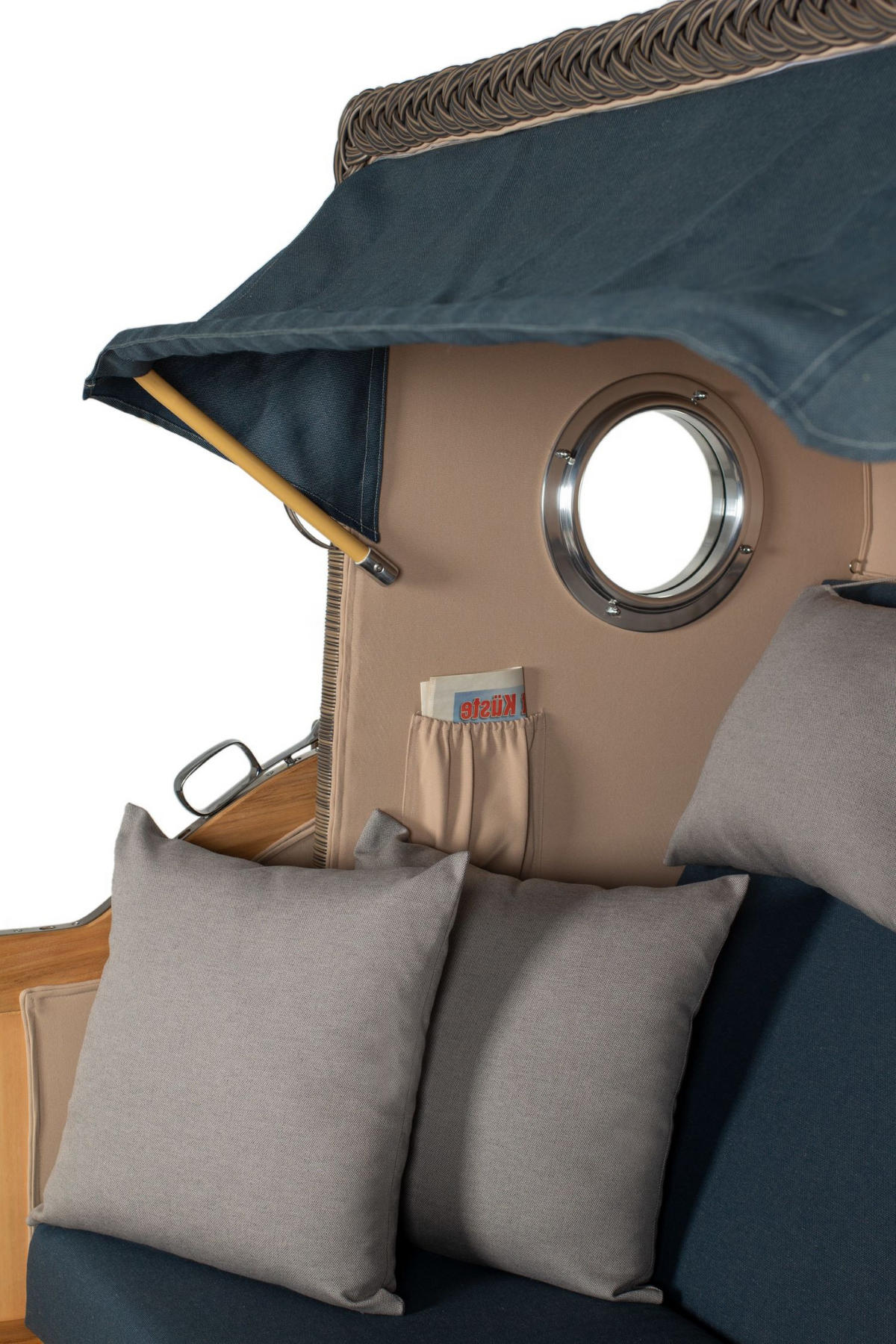 STRANDKORB Komplettset: Ammersee Grande XL Teak Bullauge - PE grau - Modell 593 - Grau, Holz/Kunststoff (142/165/95cm) - bene living