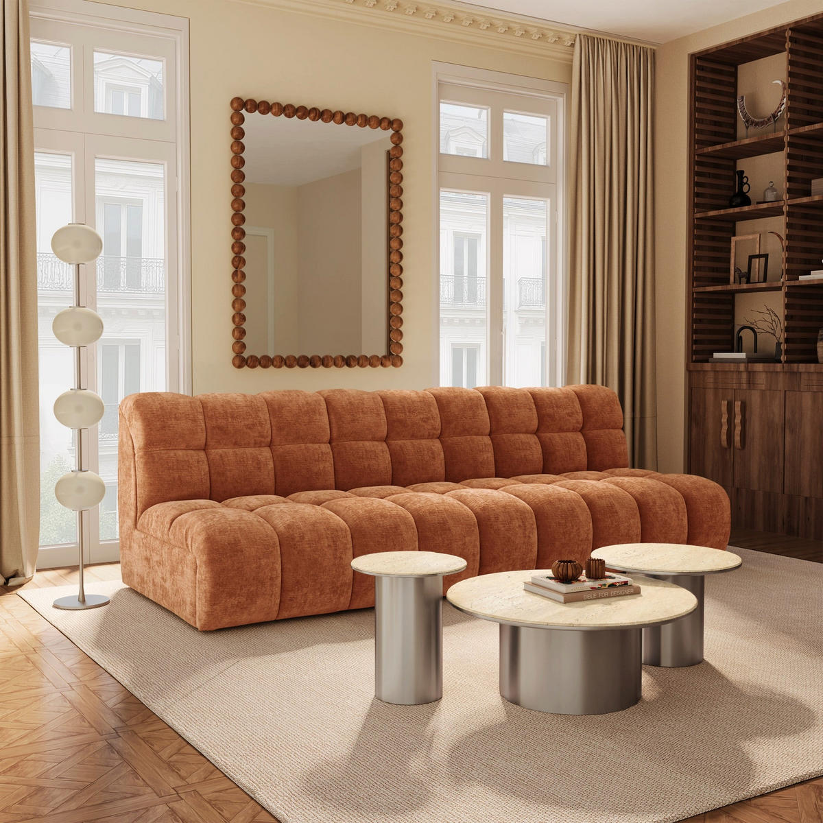 SOFA SEVEN Geprägter Samt Terrakotta 243cm - Dunkelorange/Terracotta, Textil (243/77/98cm) - Premium Interiors