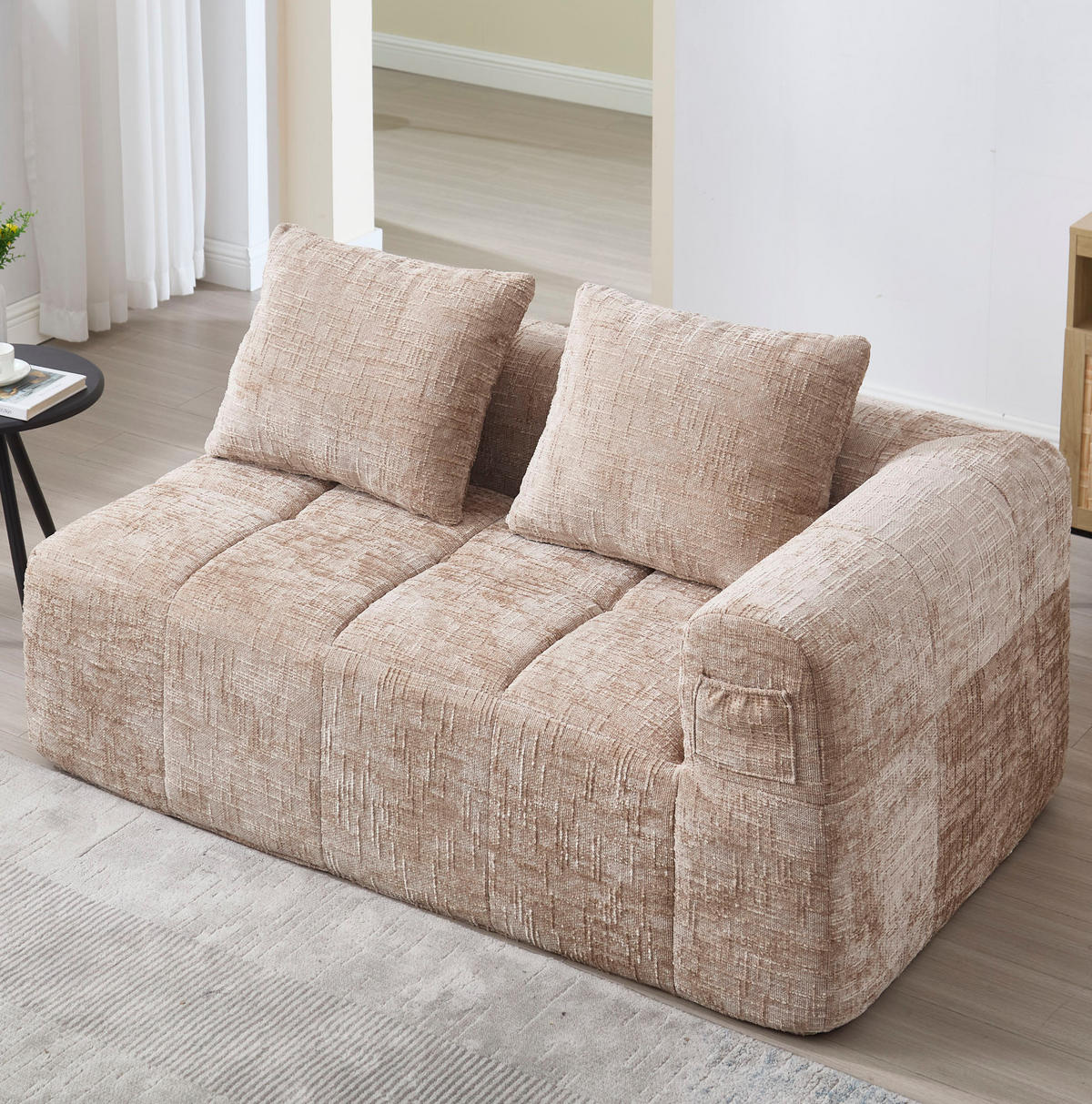 2-SITZER 158/90/60 cm Khaki aus Chenille mit Seitentaschen - Sandfarben, Textil (90/60/158cm) - OKMYHOME