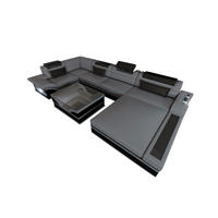 SOFA Mezzo U Grau Schwarz Büffelleder - Grau, Leder (372/78/214cm)