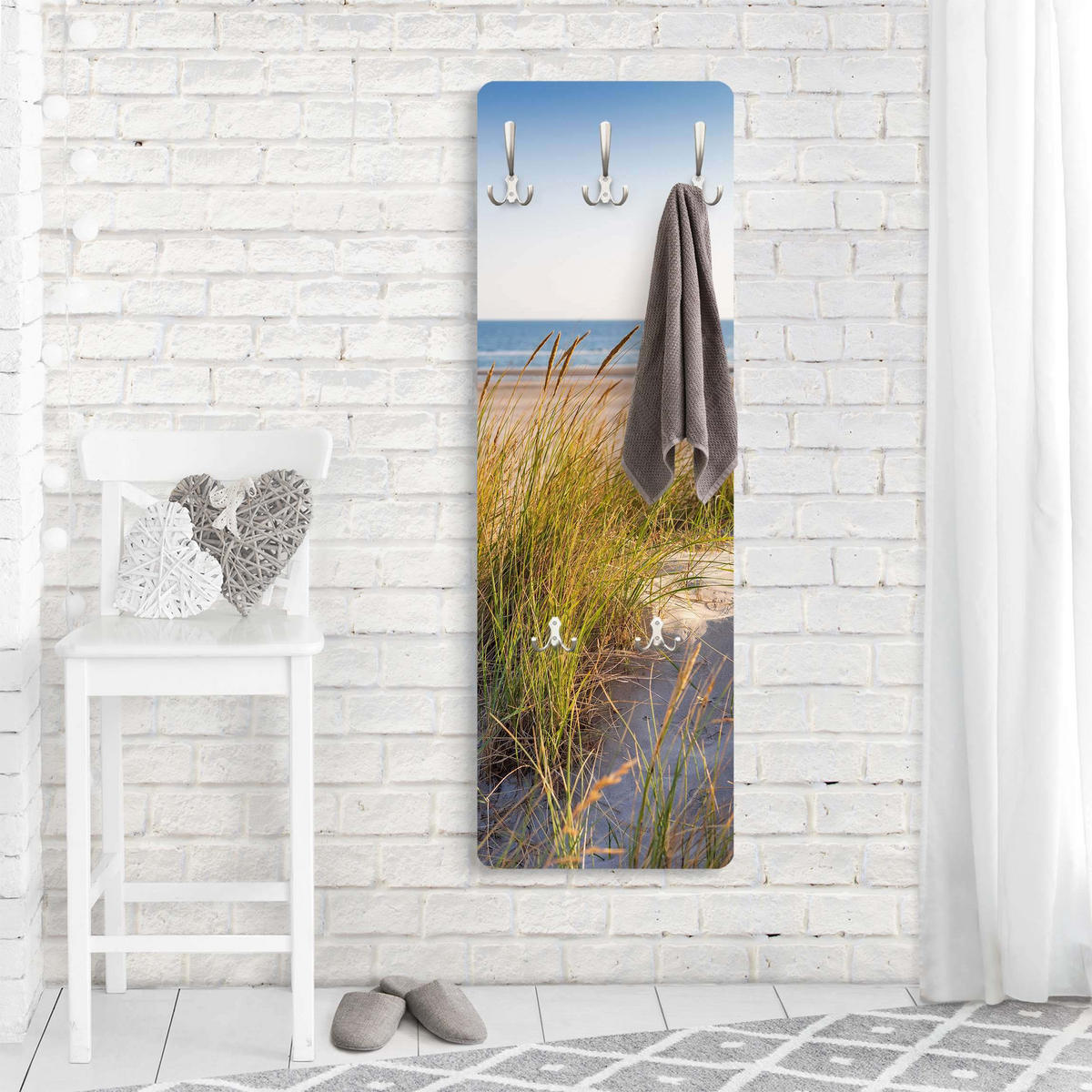WANDGARDEROBE - Stranddüne am Meer 34/105 cm - Beige, Holzwerkstoff (34/105/1.6cm) - Bilderwelten