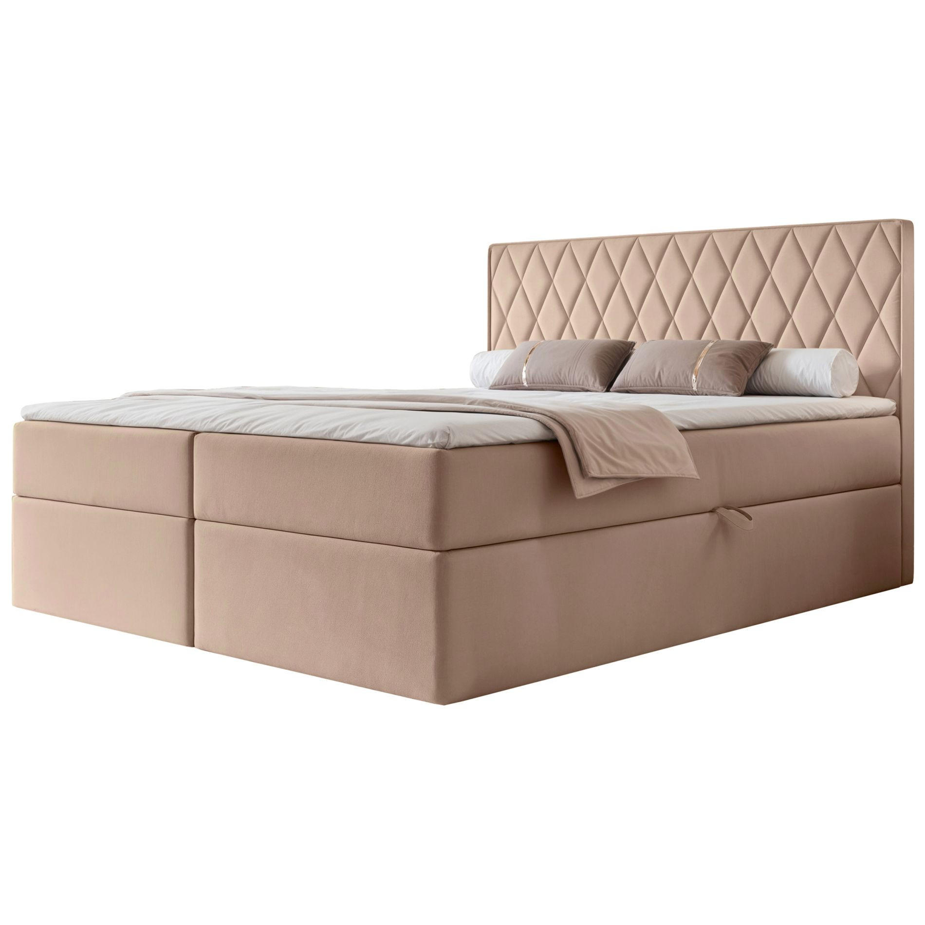 BOXBETT Carenzo Beige, Velours, 180x200 cm - Beige/Goldfarben, Textil (180/200cm) - Selsey