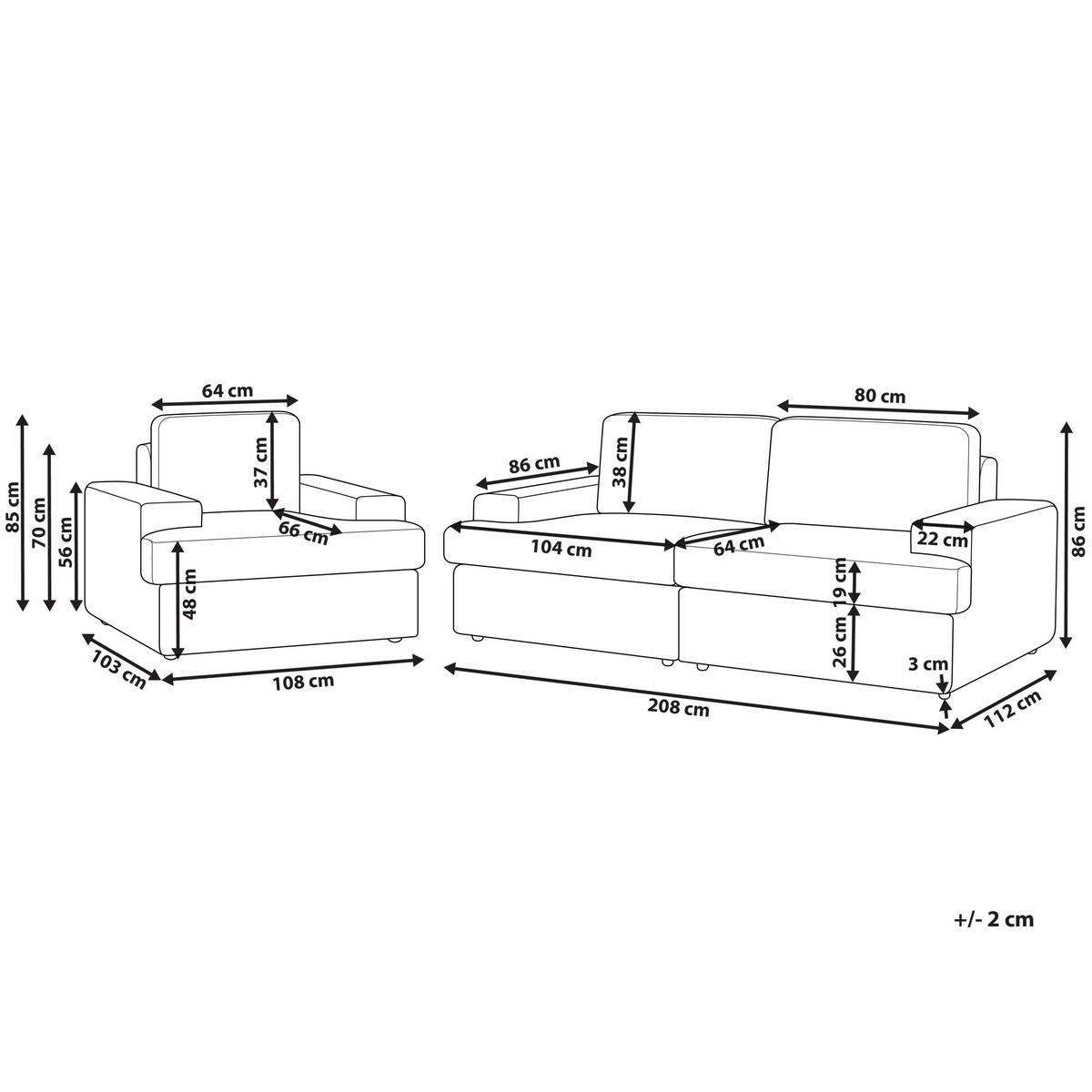 SOFA-SET 4-sitzer hellgrau Alla - Grau, Textil (112/112/208cm) - Beliani