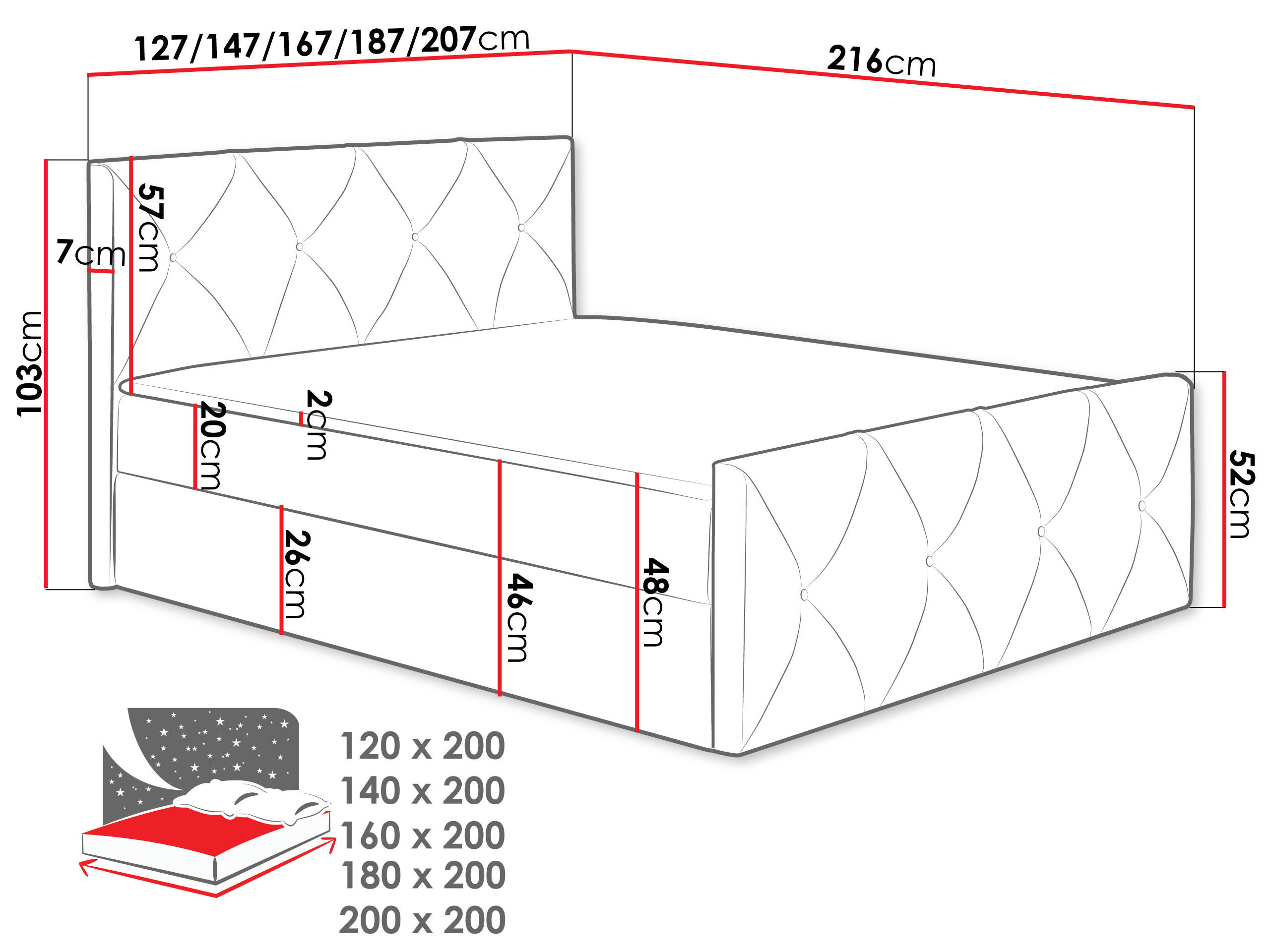 Thumbnail - Mirjan24 Boxbett, Graphit, Holz, H3, 200x200 cm, Schlafzimmer, Betten, Boxspringbetten