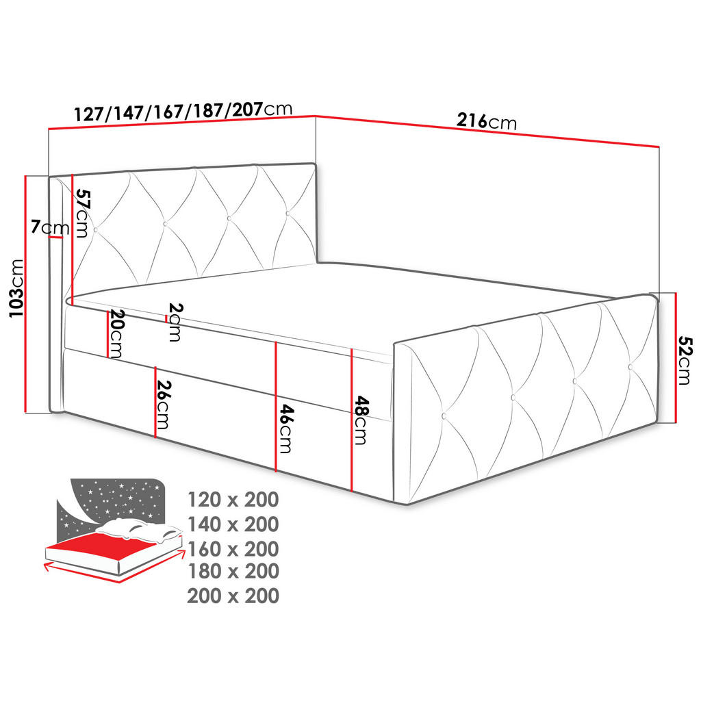 Thumbnail - Mirjan24 Boxbett, Grün, Holz, H3, 140x200 cm, Schlafzimmer, Betten, Boxspringbetten