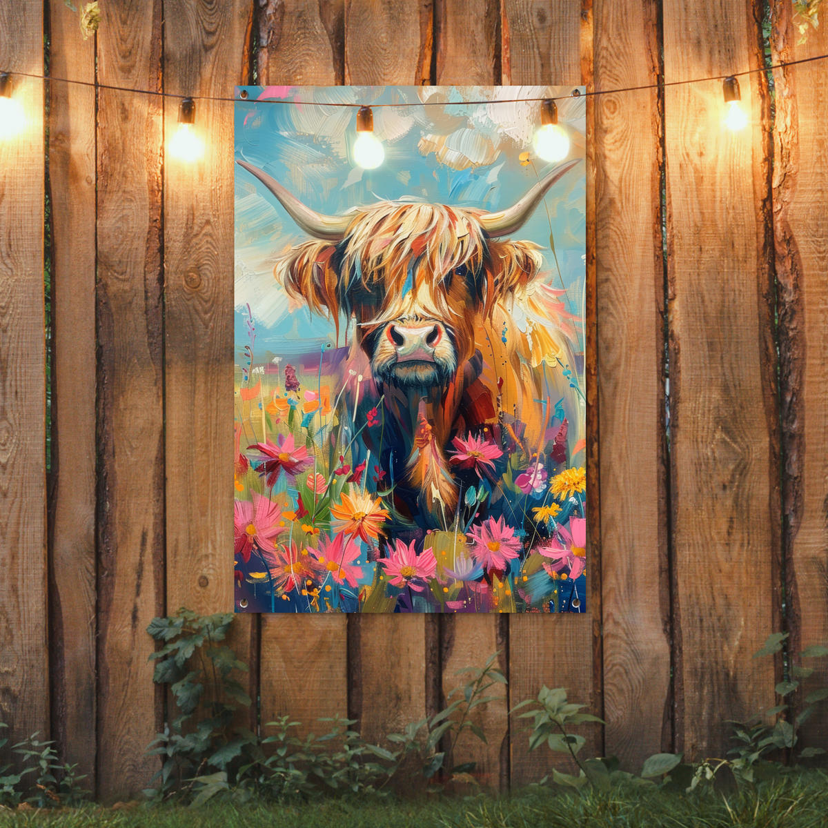 ZAHRADNÍ PLAKÁT Skotský horal - Příroda - Barevné - Květiny 80x120 cm - světle modrá, plast (80/120/0.2cm) - OnlyWow