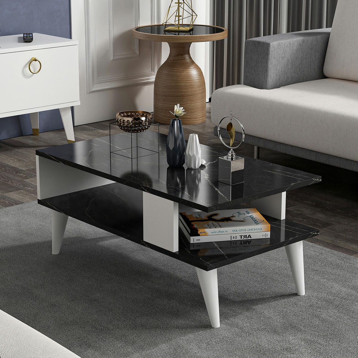 COUCHTISCH Lycksele 90/45/40 - Schwarz, Holzwerkstoff/Kunststoff (45/90/40cm) - [en.casa]