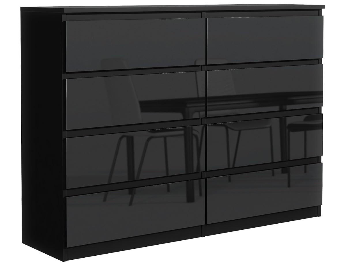 KOMMODE mit 8 Schubladen 140 cm Schwarz mit HochglanzFronte - Schwarz Hochglanz, Holzwerkstoff (138.5/101.5/39cm) - MebLocker