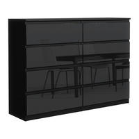 KOMMODE mit 8 Schubladen 140 cm Schwarz mit HochglanzFronte - Schwarz Hochglanz, Holzwerkstoff (138.5/101.5/39cm) - MebLocker