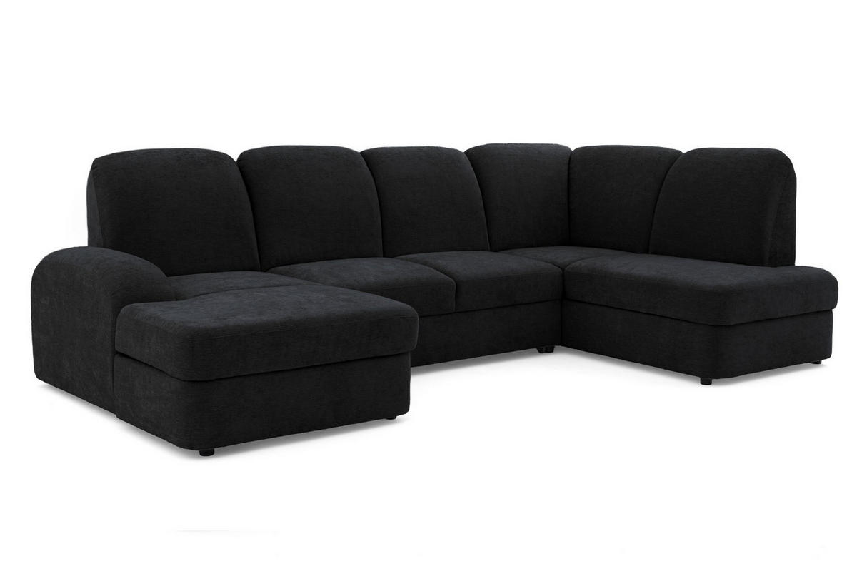 ECKSOFA VIBE U Rechts mit Schlaffunktion 129x263 Chenille Anthrazit - Anthrazit/Schwarz, Holz/Kunststoff (186/102/280cm) - Muffo