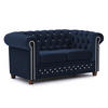 CHESTERFIELD-SOFA 2-sitzer Cleo Blink Marineblau Samt mit Kristallsteppung und braunen Massivholzfüßen - Blau/Braun, Holz/Textil (148/72/86cm) - S-Style Möbel