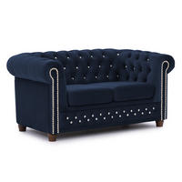 CHESTERFIELD-SOFA 2-sitzer Cleo Blink Marineblau Samt mit Kristallsteppung und braunen Massivholzfüßen - Blau/Braun, Holz/Textil (148/72/86cm) - S-Style Möbel