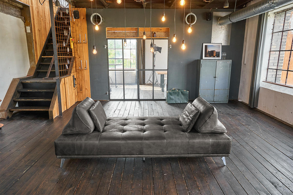 SOFA WIOLO Grau Leder - Silberfarben/Grau, Leder (110/83/240cm) - KAWOLA