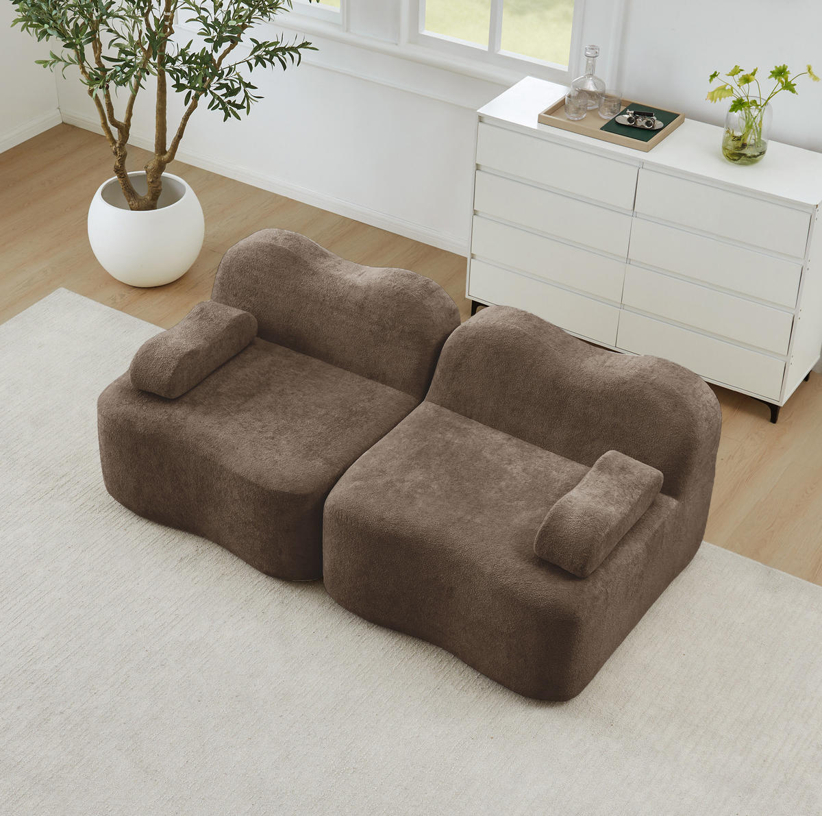 2-SITZER sofa rahmenlos mit Wellenform, tiefer Sitzfläche und flexiblem Hocker, Braun - Braun, Textil (192/70/98cm) - Redom
