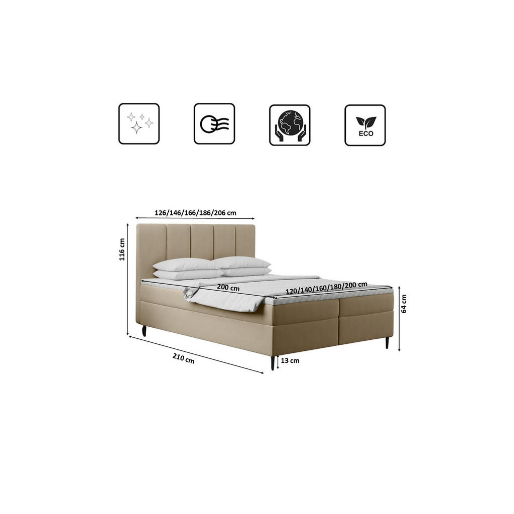 Thumbnail - Kaiser Möbel Boxbett, Ecru, Textil, Balkeneiche, 2 Schubladen, H3, Höhe ca. 20 cm, einzeln stellbar, 140x200 cm, Reach, ...
