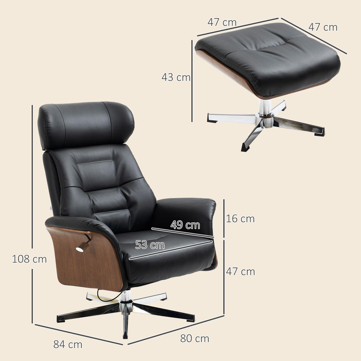RELAXSESSEL DE-07613 360° drehbar mit Liegefunktion Schwarz - Schwarz, Metall (84/108/80cm) - ComfortXL