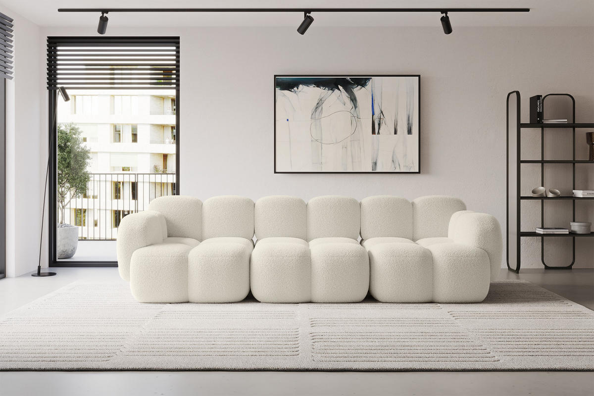 3-SITZER modulares Sofa Miko-S2 300x118x75 cm Beige Bouclé - Sandfarben/Schwarz, Holzwerkstoff/Kunststoff (300/75/118cm) - ALTDECOR