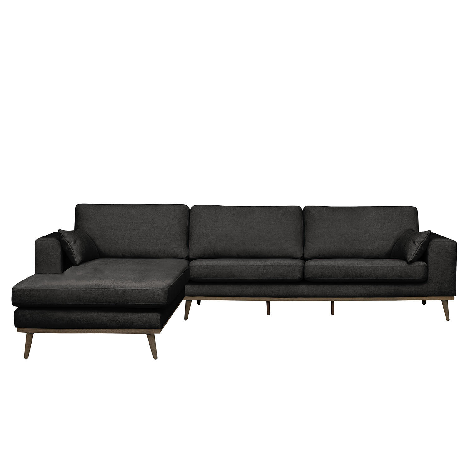 ECKSOFA mit Longchair - Eichefarben/Schwarz, Textil (281/153cm) - home24