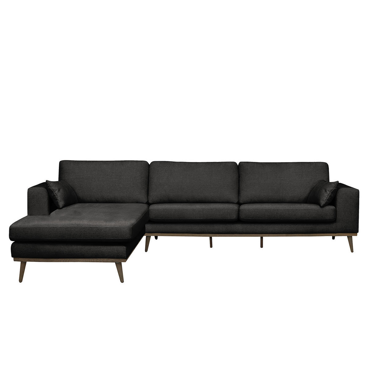 ECKSOFA mit Longchair - Eichefarben/Schwarz, Textil (281/153cm) - home24