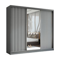 SCHWEBETÜRENSCHRANK Erika 240 cm mit Lamellen und Spiegel 3-türig, grau, grau, Lamelle weiß - Weiß/Grau, Kunststoff (240/216/51cm) - Margaret Hadas24